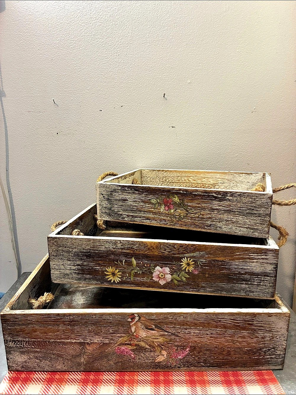 Decorative Wooden Storage Box Set Brown & White Floral